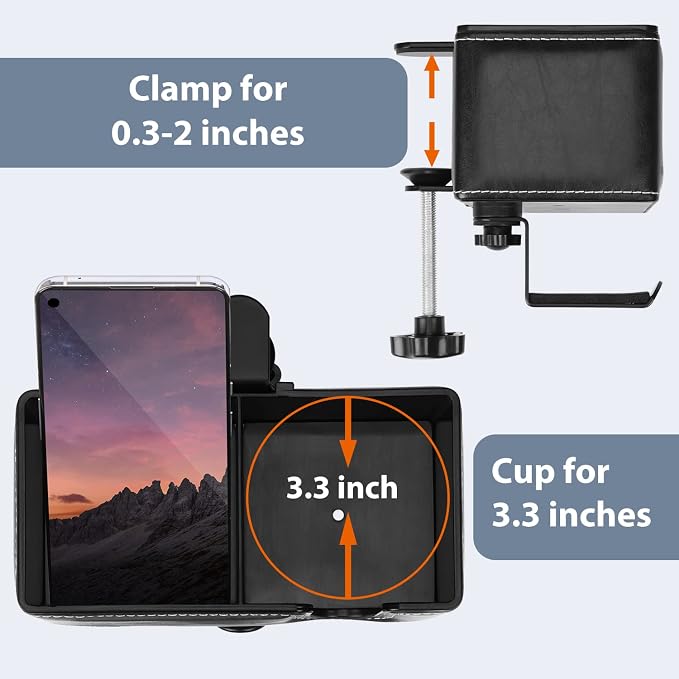 Under Desk Cup Holder Clamp on Cup Holder PU Leather Clip on Desk Organizer | Desk organizer with pencil holder clamp on side, under desk hanging organizer, clip on cup holder desk phone stand holder PU