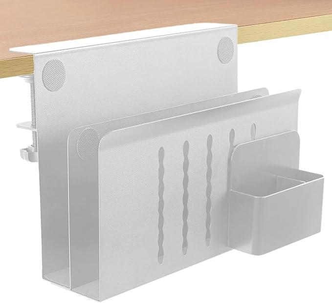 2 Tie Desk Side Storage, Under Desk Storage Organizer, White | osseph Desk Shelf, Standing Desk Accessories, Magnetic File Holder, No Drill Clamp to 0.5-2.38" Desks, 30 Lbs Carbon Steel
