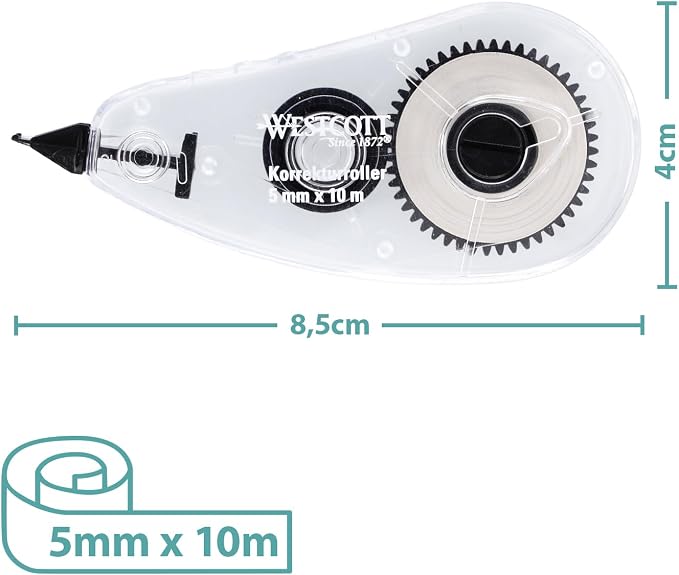 Westcott Correction Roller Correction Mouse with White Correction Layer 10 m x 5 mm Precise, High Coverage and Immediately Writeable E-743918 00