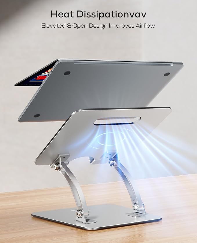 Nulaxy Ergonomic Adjustable Laptop Stand for Desk, Dual Foldable Computer Riser with Advanced Heat-Vent, Heavy-Duty Portable Notebook Holder for Posture Correction, Compatible with Mac 10-17" Laptops