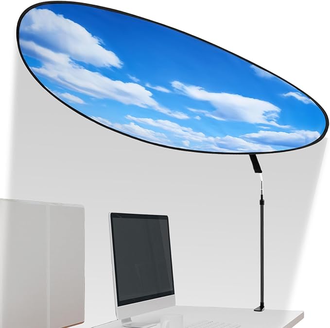 Large Adjustable Office Cubicle and Desk Shade,51'' Portable Cubicle Light Shade with Clamp Foldable Rotatable Canopy Blocks Light or Disturbance for Working Accessories(Blue Sky)
