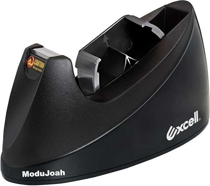 MDJ by Excell Desktop Tape Dispenser (Fits 1" + 3" Core) with Heavy-Weighted Base for One-Hand Dispensing for Office, Home, School, Masking, Heat Transfer, Sublimation, Crafts, Gift Wrapping (Black)
