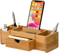 Bamboo Desk Organizer – Durable Office Wood Desk Organizer with Drawers, Storage Compartments, Pen Holder, and Phone Holder- Home and Office Desk Organizers and Accessories