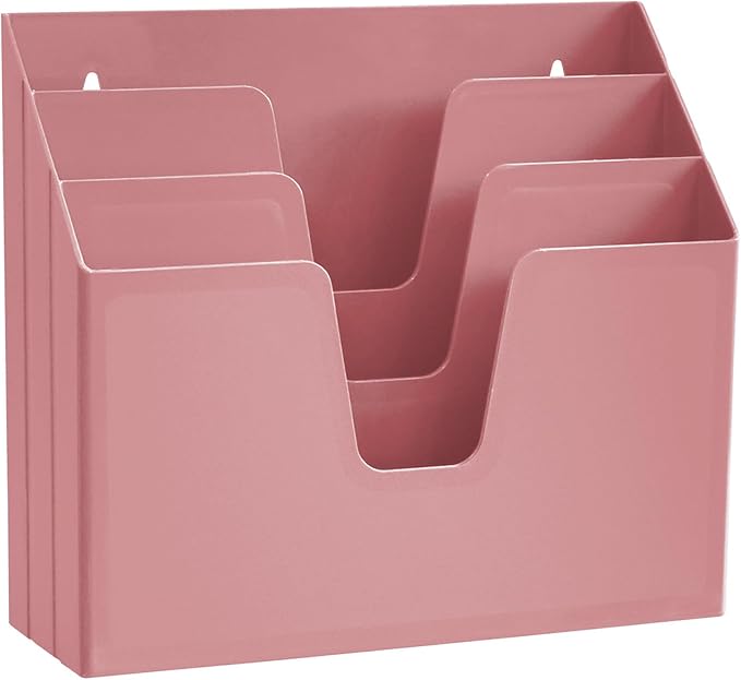 Acrimet Horizontal Triple File Folder Organizer Sorter, Letter Size, Pink | Open Top Design, 3 Staggered Compartments, Wall-Mountable and Desktop, Plastic, Ideal for Folders, Documents, Papers and Mail