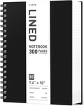 AHGXG Spiral Notebook College Ruled - Spiral Notebook Journal Large B5 7.6" x 10", 300 Pages/150 Sheets, 100GSM Thick Paper, Plastic Hardcover, for Women Men Office School, Black