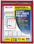 C-Line Reusable Dry Erase Pockets, 6 x 9 Inches, Assorted Primary Colors, 10 Pockets per Pack (41610)