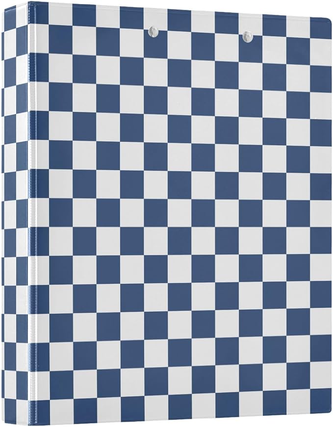 3 Ring Binder Blue White Checkered Plaid 1.5" Round Ring Binders View Binder with 200 Sheet for Kids School Supplies Women Men Office, 1 Pack