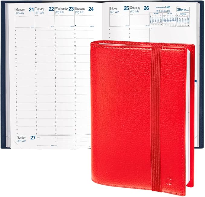 Quo Vadis 2026 Minister - Weekly/Monthly Planner - 12 Months, Jan. to Dec. - 6 1/4 x 9 3/8" - Grained Faux Leather Kali Red Cover- Time Management Appointment Organizer
