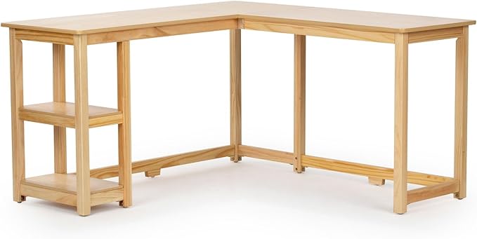 Plank+Beam Solid Wood Corner Desk with Shelves, L-Shaped Desk for Bedroom, Home Office Study Desk, 55.25 Inch | Wooden Corner Desk with Shelves, Non-Toxic Finishes, Large Desk Space, Engineered Wood, Matching Style, Solid Wood