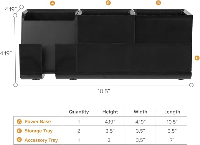 Bostitch Office Konnect Desk Organizer and Charging Station, 2 USB Ports & 2 Plugs, Charges Phones & Tablets, Accessory Tray, 4-Piece Design, Black