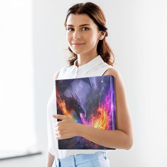 Custom 3 Ring Binder Dragon Spitting Fire 1.5" Round Ring Binders Personalized Name View Binder with 200 Sheet for Women Men Office Kids School Supplies, 1 Pack