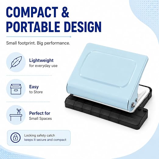 10 Hole Punch Binding Machine Kit for Planner (Blue) with 10 Multi-Color Spiral Coils, Adjustable A4 A5 B5 Paper Puncher, DIY Notebook Scrapbook Maker for Home Office School Organization