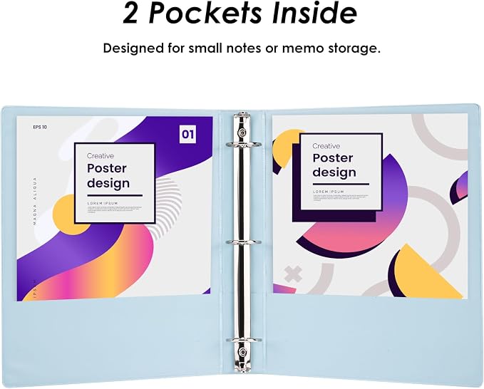 EOOUT 6 Pack 3 Ring Binders 1.5 inch, Three Round Ring 1.5'' Binders with 2 Pockets Interior, 6 Assorted Pastel Color, Fits 8.5'' x 11'' Letter Size Paper for School Office Supplies