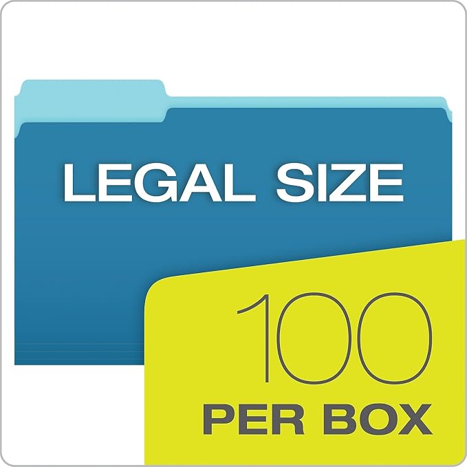 Pendaflex 435013BLU Interior File Folders, 1/3 Cut Top Tab, Legal, Blue (Box of 100)