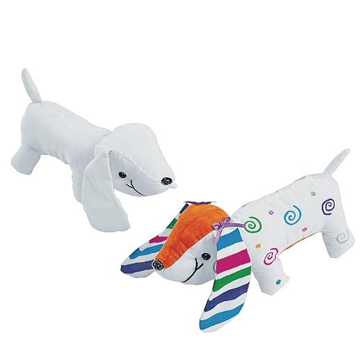 Colorations Set of 12 Decorate Your Own Fabric Plush Stuffed Puppy Dog, Arts & Crafts, Autograph, Signatures, Smooth, 4-1/4"H x 8-1/4"L each
