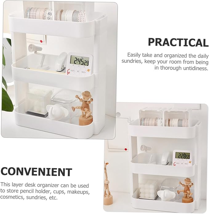 PRETYZOOM 3-Layer White Desktop Storage Rack Removable Organizer for Makeup Stationery Sundries - Multi-Purpose Desktop Shelf for Home Office and School