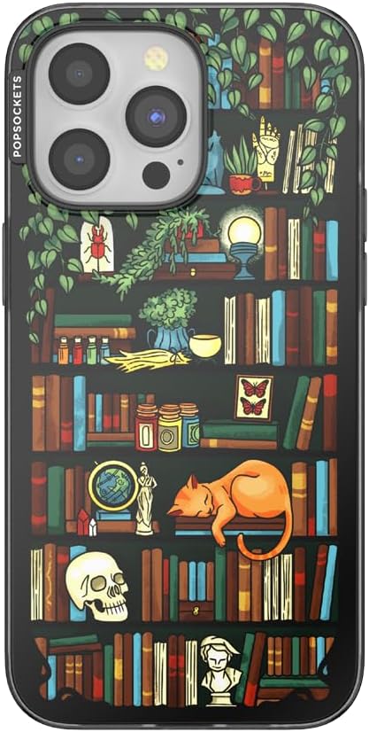 PopSockets iPhone 15 Pro Max Phone Case with MagSafe, Wireless Charging Compatible, Bookish - Storied Shelves
