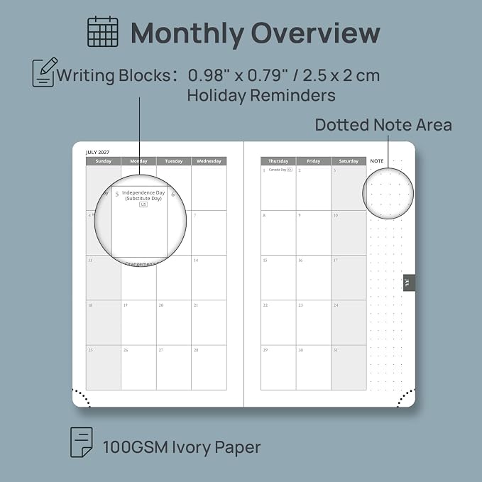 POPRUN Pocket Calendar 2027 for Purse, Weekly & Monthly Planner Pocket Size