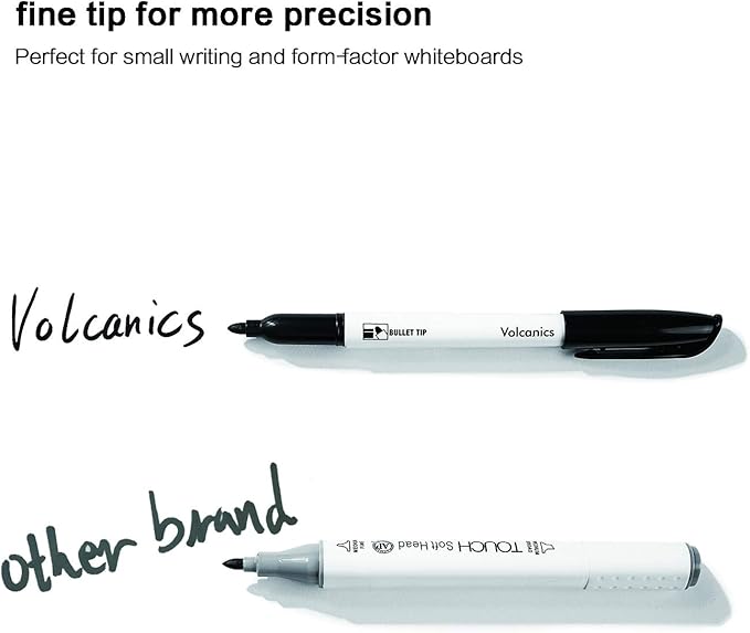 Volcanics Black Dry Erase Markers Low Odor Fine Whiteboard Markers Thin Box of 80