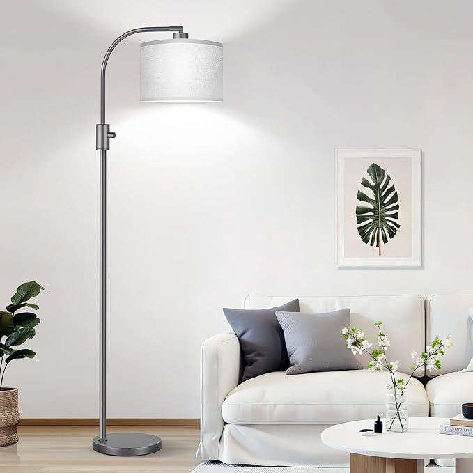 Nintiue Upgraded Modern Arc Dimmable Tall Standing Floor Lamp with Gray Shade, 1200 Lumens LED Bulb Included, for Living & Reading Room, Bedroom, Office & Nursery, Gray