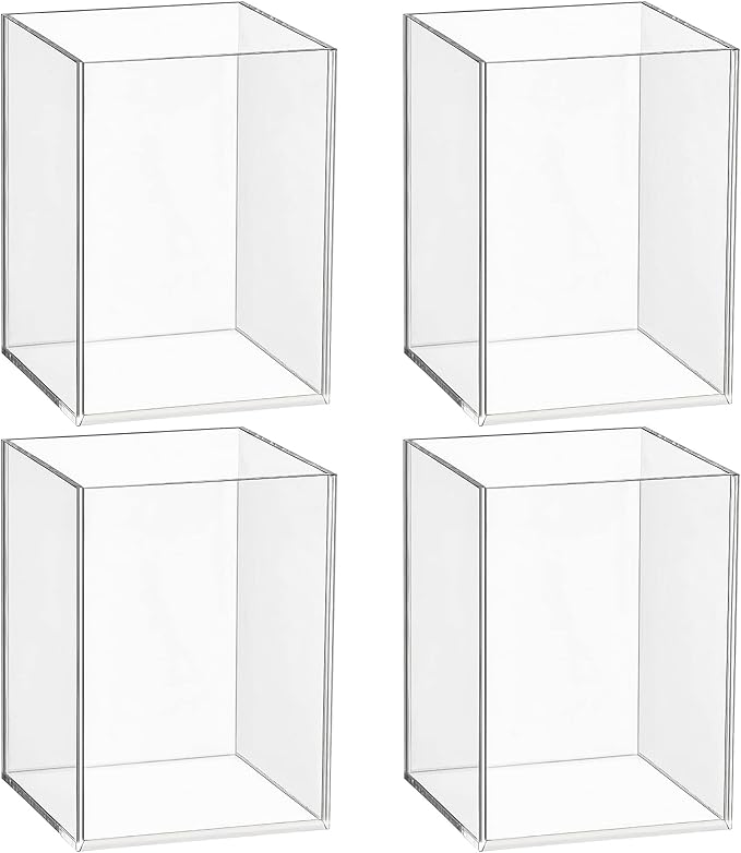 Mototo 4 Pieces Clear Acrylic Pen Holder Acrylic Pencil Cup Makeup Bush Holder Acrylic Desktop Stationery Organizer for Office, School, Home Desk Accessories - 4 Pack, Square