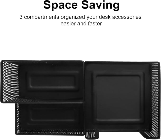 Comix 6 Packs Mesh Pen Holder, Desk Organizer for Home Office, Black | 3 Compartment Pencil Holder, Sticky Notes Holder, Pen Organizer Office Supplies