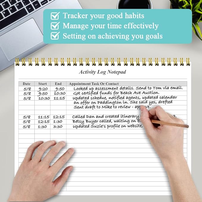 Getvow Activity Log Notepad - Spiral Activity Log Book for Business Work, Undated Weekly To Do List Notepad, Organized Time Spending, Appointment or Contact, 52 Sheets, 100gsm Paper, 8.5" x 11"