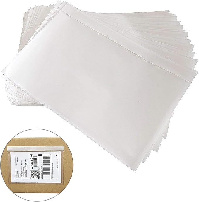 BEUYI Clear 9.5'' x 6.7'' Adhesive Shipping Label Pouches/Sleeves, Plastic Packing Slip Envelope Protector Holder, Easily Fits Half of Letter-Size Paper (60 Pack)