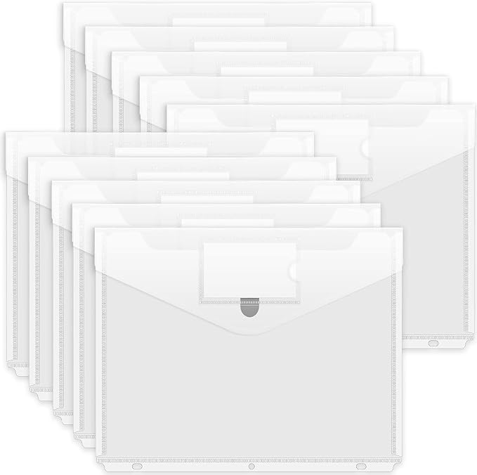 Forvencer Binder Pocket, 10 Pack Super Heavyweight Plastic Folders | Tight Closure Binder Sleeves, Folders with Pockets Side Loading, Binder Organizer, Binder Dividers with Pockets, Clear