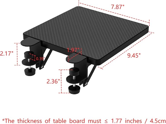 Desk Arm Rest Table Extender Wrist Forearm Elbow Support Computer Desk Extension Collapsible for Square Tabletop - Carbon Fiber 9.45" x 7.87"