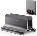 Vertical Laptop Stand for Desk, Aluminum Laptop Holder Compatible with MacBook Pro, MacBook Air Stand Up to 17 inch, Gravity Auto-Lock Cooling, 3in1 Space Saving Desk Organizer Accessories, Gray