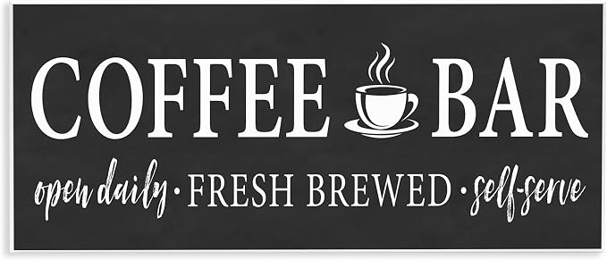 Stupell Industries 'Coffee Bar Open Sign Casual Black Design', Wall Plaque Art, 17 x 7 Inches, Easy to Hang and Sturdy, Made in USA, by Lettered and Lined | Stupell Industries | 17 x 7 Inches, Easy to Hang and Sturdy, Made in USA, by Lettered and Lined