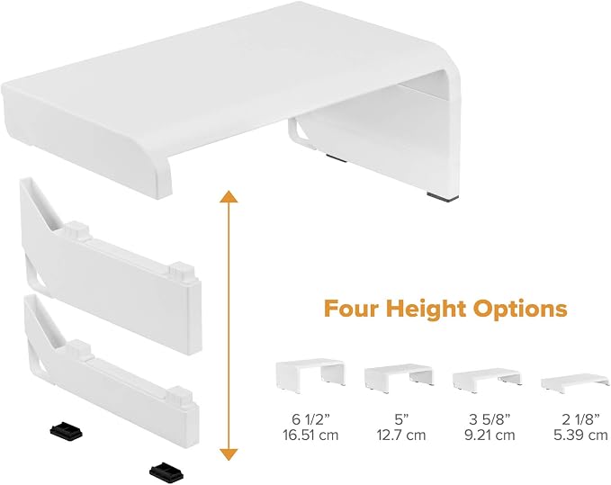 Bostitch Office Konnect Adjustable Monitor Stand Riser, 4 Height Adjustments, Built-In Cable Management, Rubber Feet - White