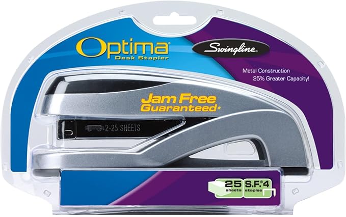 Swingline Stapler, Optima Full Size Desktop Stapler, 25 Sheet Capacity, Jam Free, Desk, Silver (87801)