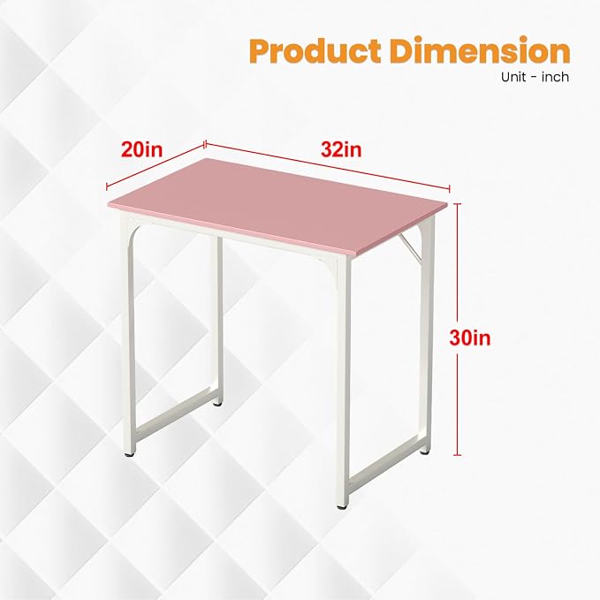 PayLessHere | 32 Inch Computer Desk | Pink | Office Desk with Metal Frame, Adjustable Feet | Water-Resistant, Scratchproof Surface | Sturdy Writing Table for Home Office or Study | Pack of 1