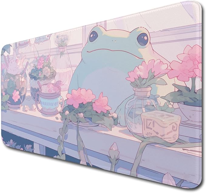 Pink Anime Cute Forg Big Mouse Pad,XXL 15.7x35.4 inch Large Gaming Mouse Pad,Non-Slip Base Desk Mat,Extended Game Mousepad Keyboard Pad Long Desk Pad Home&Office