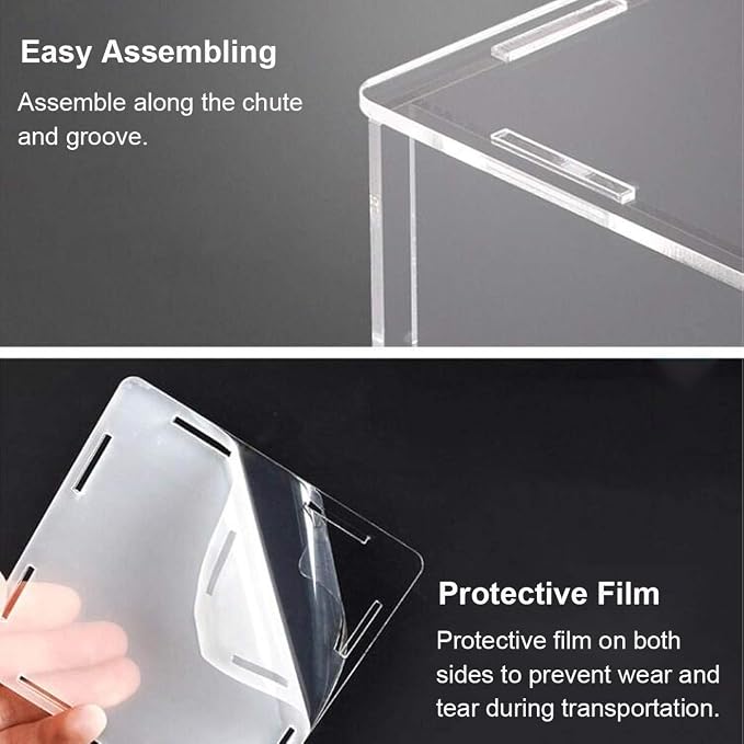 Clear Acrylic Display Case,Self-Assembly Display Box with Black Acrylic Base,Countertop Box Cube Organizer Stand Riser Dustproof Protection Showcase for Figures Toys Collectibles (11.8x7.9x9.8 inch)