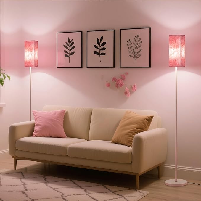 Floor Lamp, Pole Lamp with Foot Switch, Modern Standing Lamp, Minimalist Freestanding Lamp (Bulb Not Included), for Living Room, Bedroom Office ETL Listed, White and Sakura Pink WCP07LD05