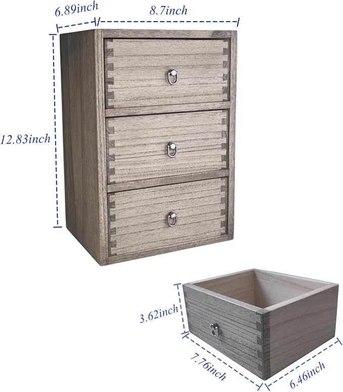 DDYURI Wood Tabletop Storage Cabinet Organization Box Caddy with 3 Drawers for Office Supplies Desktop Dresser Organizer Dark Brown