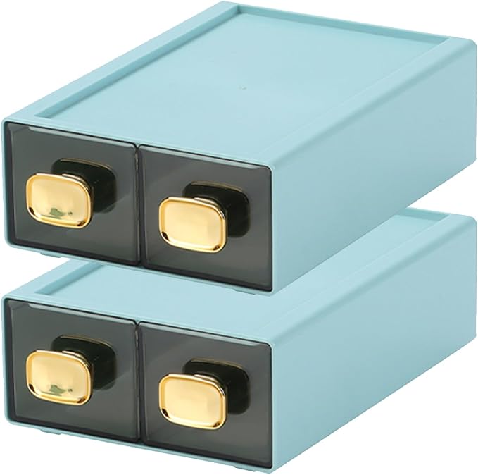 Desktop Storage Drawers, Stackable Countertop Organizer with Drawers | Cyan, 4 Small Drawers for Office Supplies, Makeup Organizer, Home Improvement, Desk Organization, Teacher Toolbox