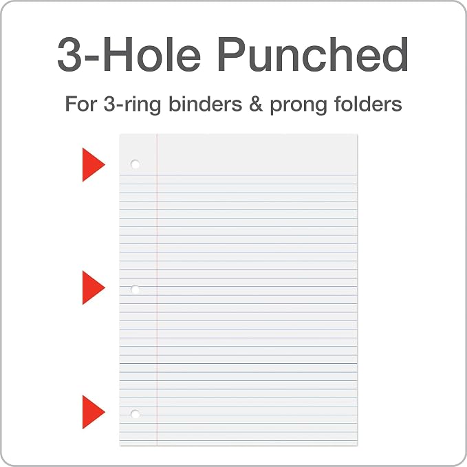 Oxford Loose Leaf Paper,500 Sheets,College Rule Filler Notebook Paper,8-1/2" x 11",3-Hole Punched Fits 3-Ring Binders (62349),(Pack of 10)
