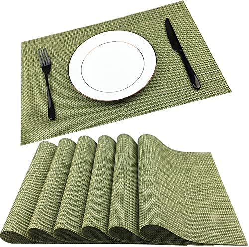 WAZAIGUR Placemats Crisscross Woven Vinyl Place Mats Set of 6 Green&Yellow