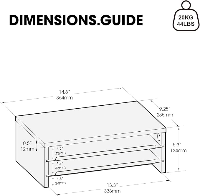 Fenge 14.3-Inch Monitor Stand with Slide-Out Trays, Wood & Metal Desk Shelf | 3-Tier Space-Saving Desk Storage Organizer, Fits Computer, Laptop, Printer and Telephone