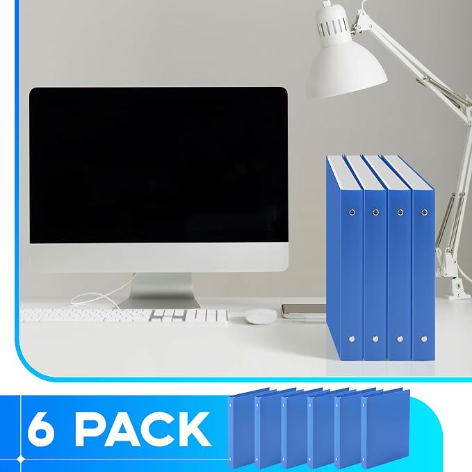 Henoyso 1 Inch 6 Pack Mini 3 Ring Binders for 5.5"x8.5" Paper,Blue | Holds 200 Sheets, Plastic Small Binders, Round Three Rings, Flexible PP Covers, School Office, Photo Album Planner Journal