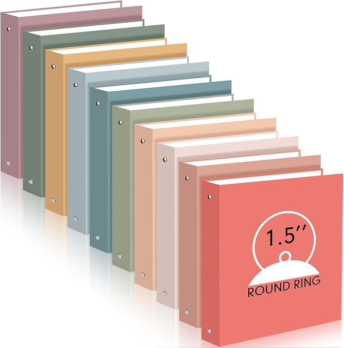 Ctosree 10 Pack Colored 3 Ring Binder with 2 Pockets Hardcover Loose Leaf Binder for Women Men Teacher Student School Office Home Supplies, Fits 11 x 8.5 Size Paper, 10 Colors(1.5'',Vintage Color)