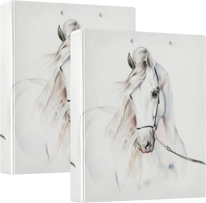 3 Ring Binder, White Horse File Folder Holds 200 Sheets File Storage for Women Men School Office Supplie