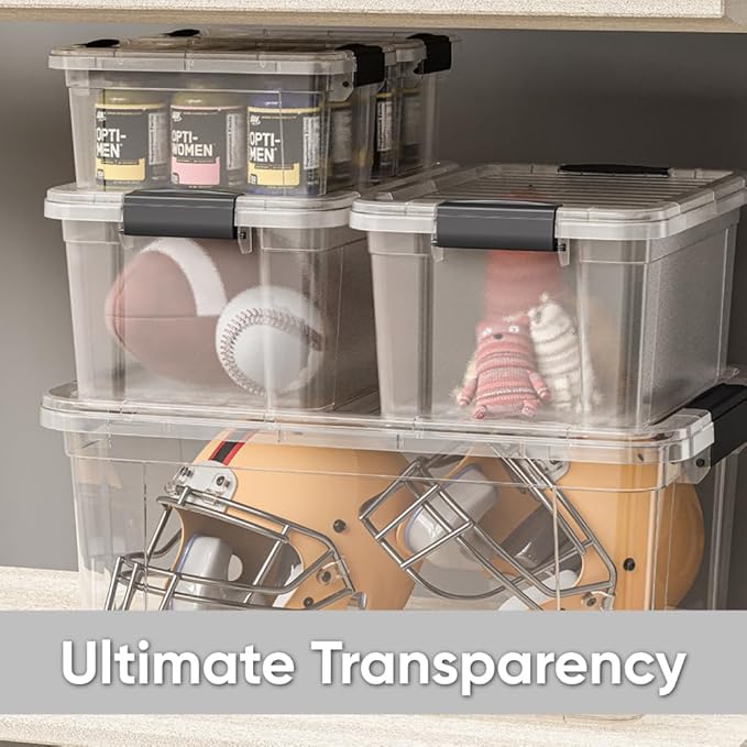 Superio Storage Bins with Lids- 2 Pack, 2.5 Qt Clear Boxes for Organizing, Stackable Plastic Containers- BPA Free, Non-Toxic, Odor Free, Organizer for Home, Office, Dorm