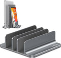 OMOTON 3-Slot Multiple Vertical Laptop Stand, Fits All MacBook, Grey | Adjustable Width 0-1.38", Aluminum Office Space-Saving for Desk, Fits MacBook/Book/iPad Up to 17.3in