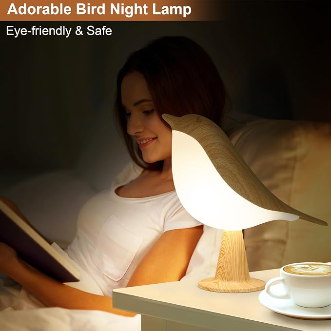 VoMii Bird Desk Lamp Set of 2, Small Table Lamp Cordless Touch Dimmable Night Light with 3 Color Temperature, Rechargeable Decorative Lamps for Bedroom Bedside Nightstand, Desk Decor, Bird Gifts
