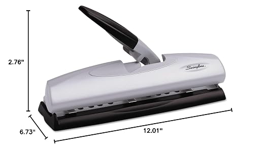 Swingline 3 Hole Punch, 20 Sheet Capacity Three Hole Puncher 3 Ring, Adjustable 2-7 Hole Paper Punch, LightTouch Low Effort, Black & Silver (74030)
